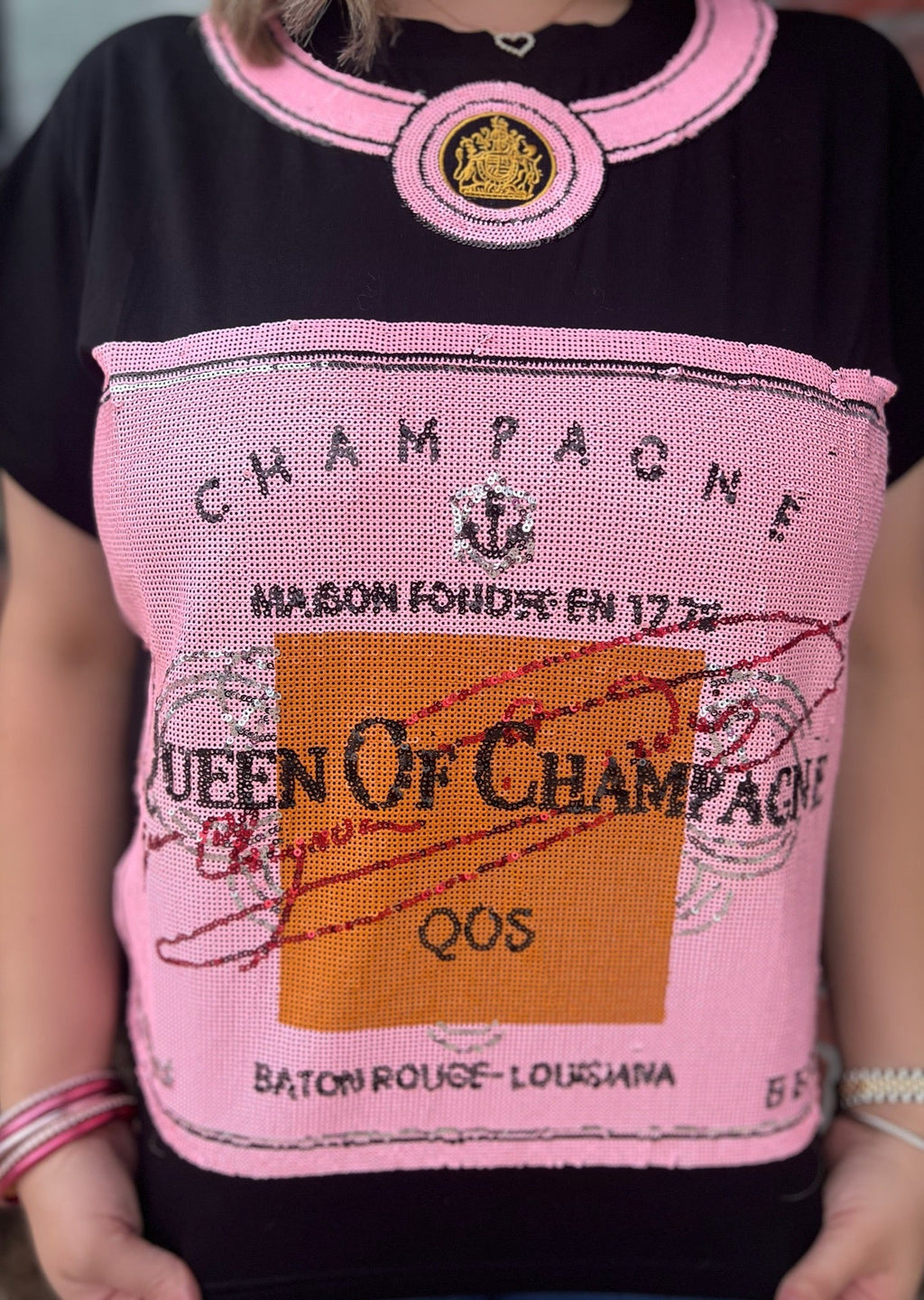 Queen of Champagne Black Tee