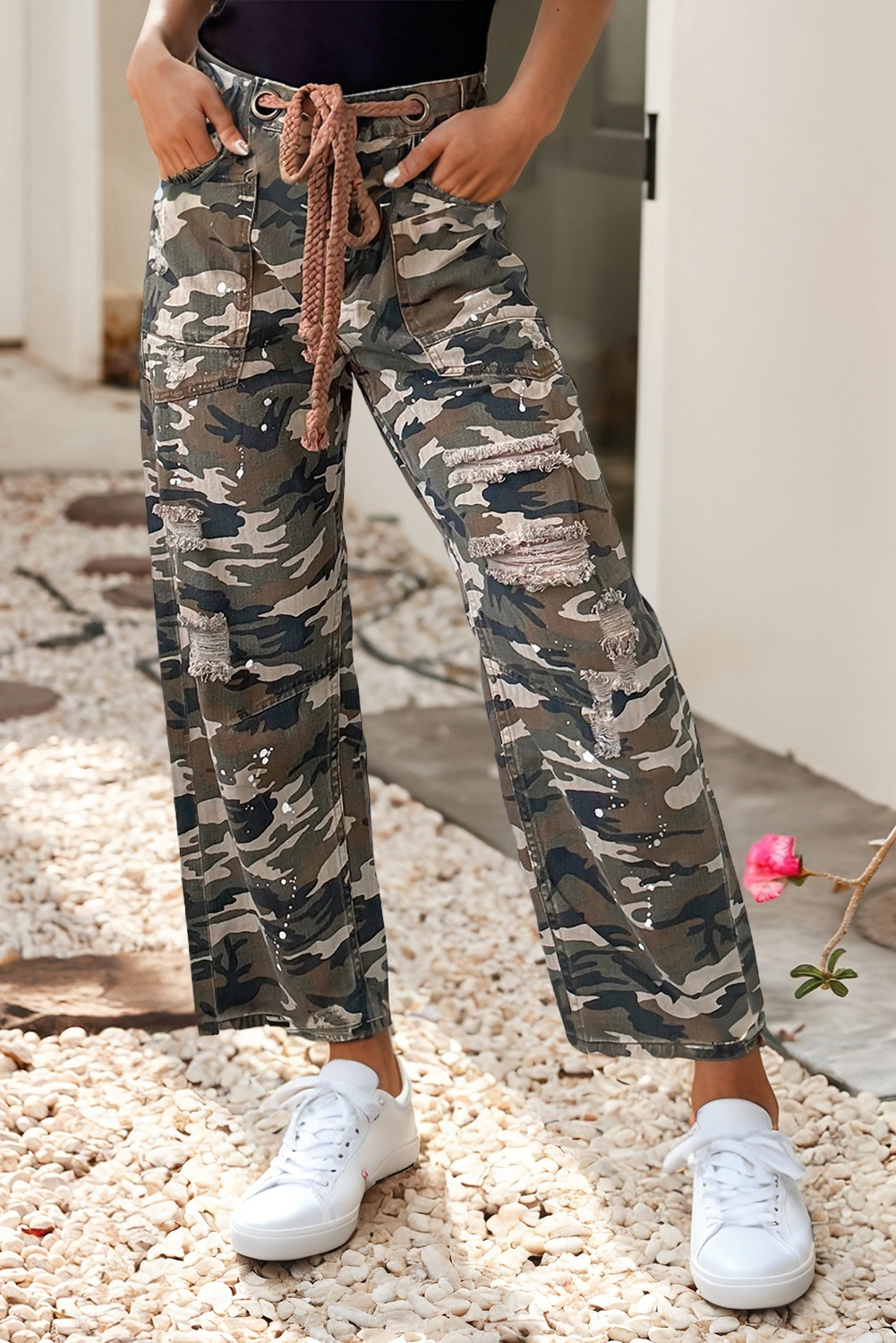 Camouflage Distressed Denim Pants