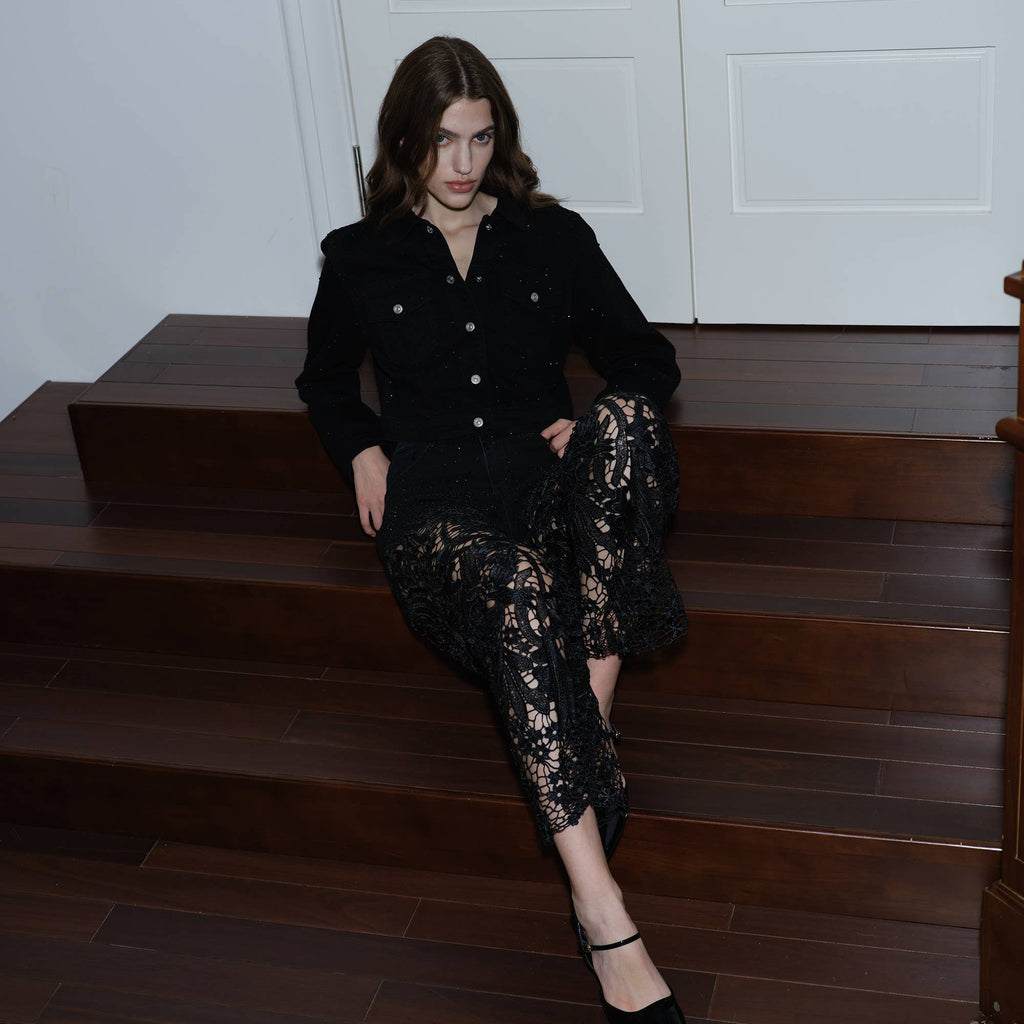 Daydream Black Denim Lace Pants