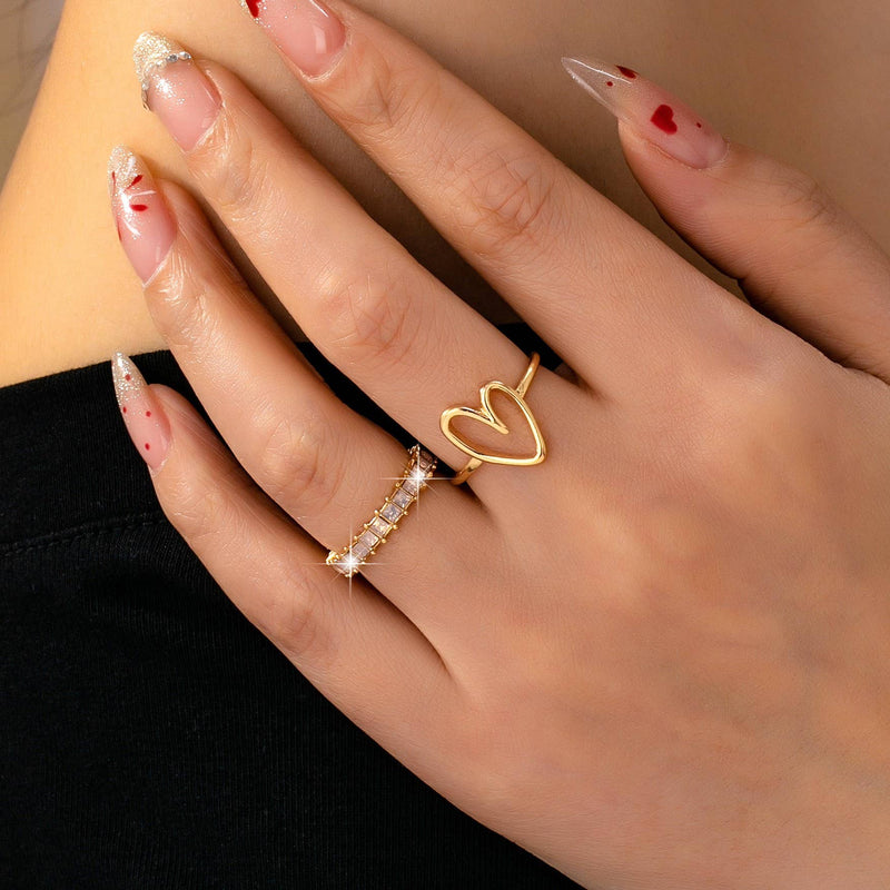 Baguette Crystal Heart Open Ring