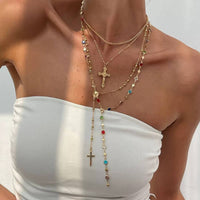 Boho Multi Stone Lariat Layer Necklace