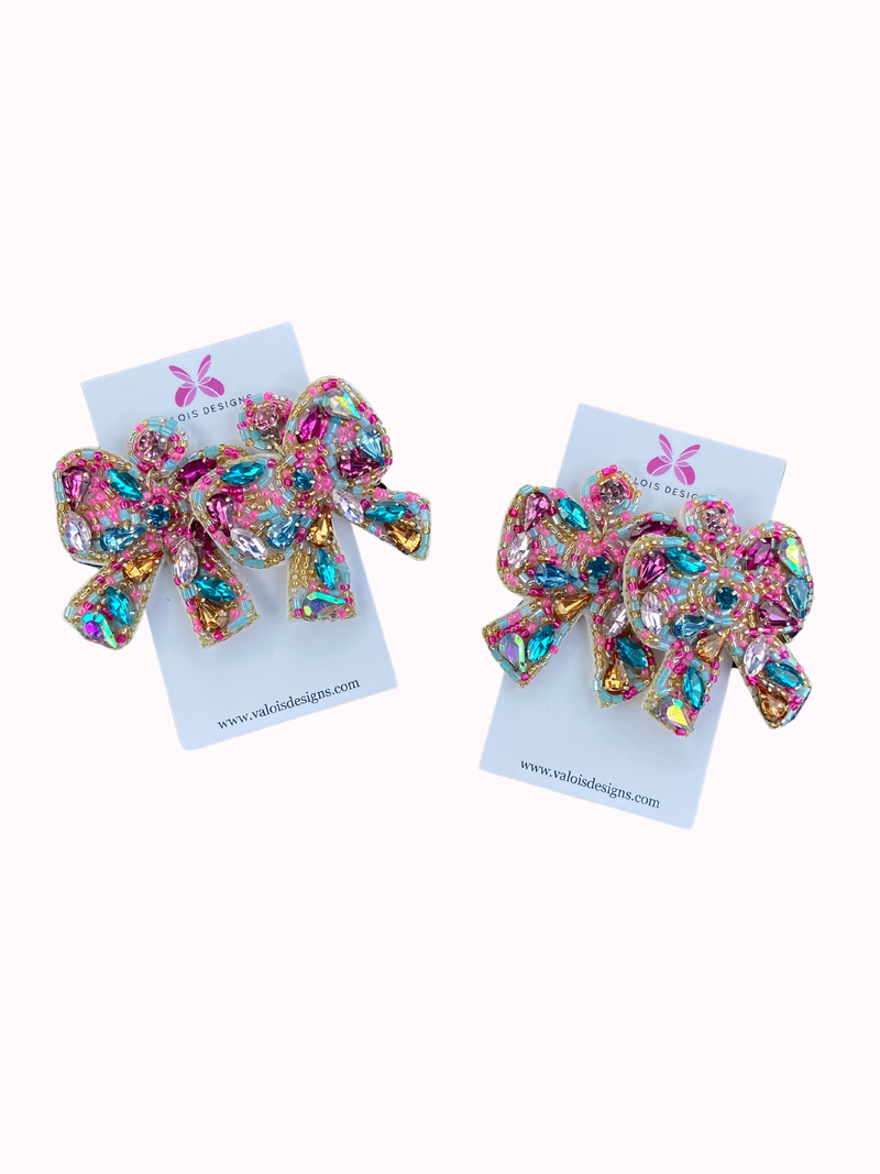 Colorful Beaded Bow Earrings