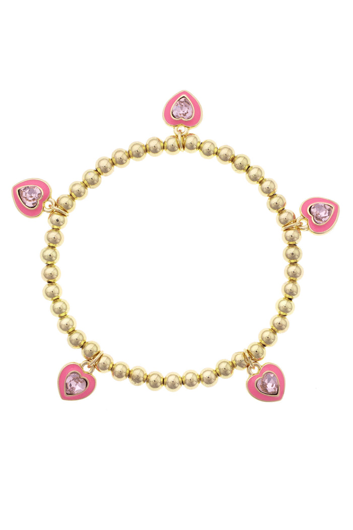 Love You More Rhinestone Heart Charm Bracelet in Bubblegum
