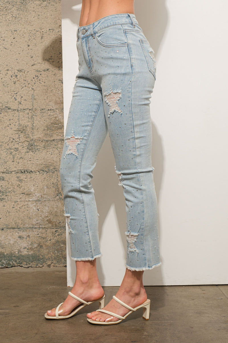 Star Distressed Rhinestone Jeans