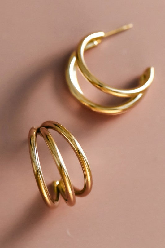 Golden Twist Hoops – 1” Triple Layer Earrings