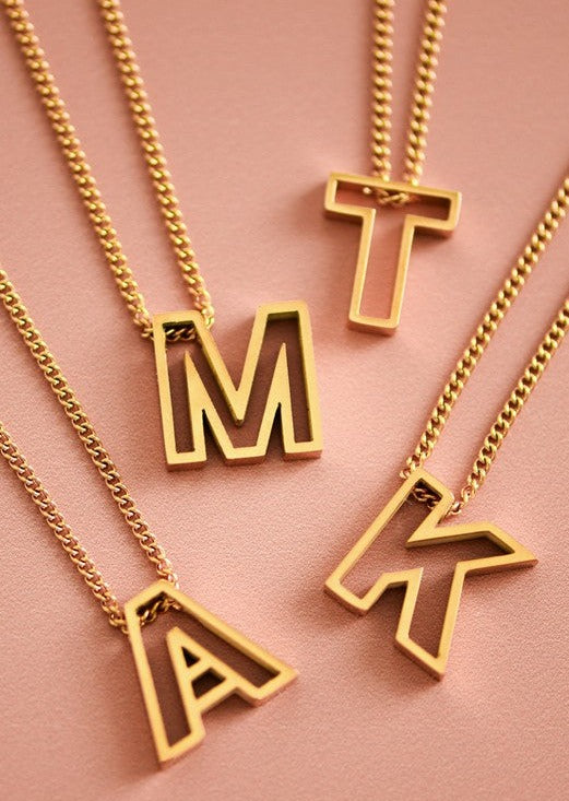 Gold Hollow Initial Necklace