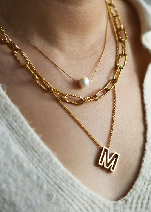 Gold Hollow Initial Necklace