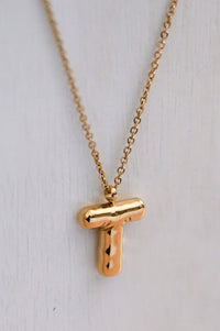 Gold Bubble Initial Necklace