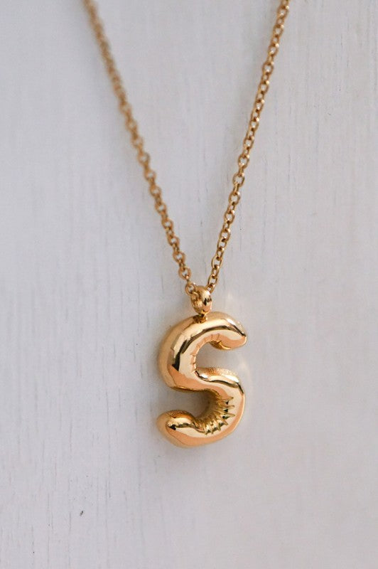 Gold Bubble Initial Necklace