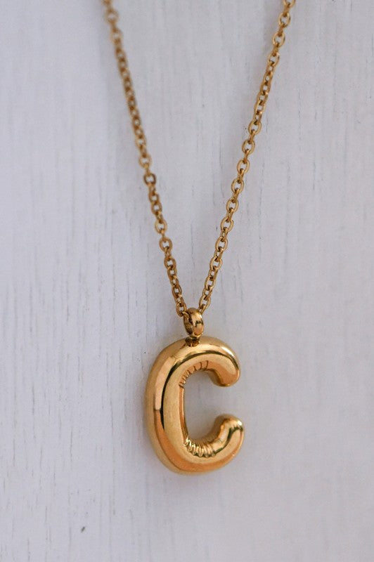 Gold Bubble Initial Necklace