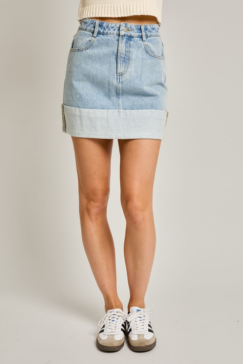 The Brooklyn Cuffed Denim Skirt