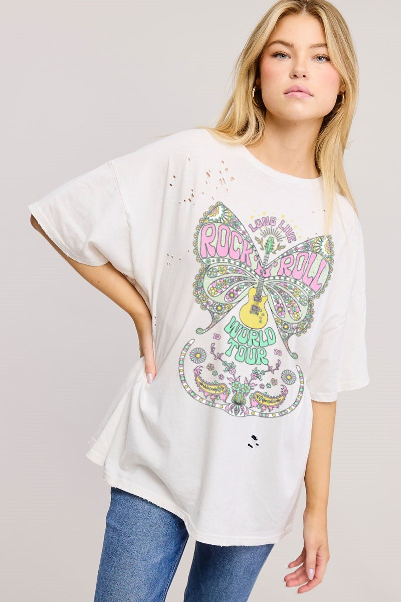 Rock N Roll Butterfly Oversized Tee