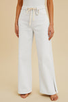 Coastal Stroll White Wide-Leg Jeans – Tie Waist with Side Slit