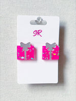 Hot Pink Acrylic Christmas Present Stud