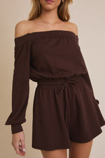 Cocoa Kiss Off-the-Shoulder Romper