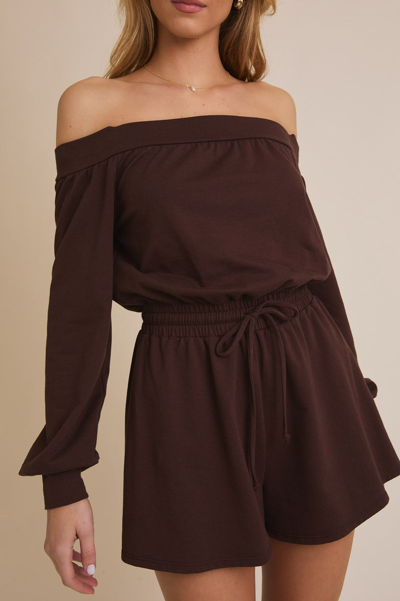 Cocoa Kiss Off-the-Shoulder Romper