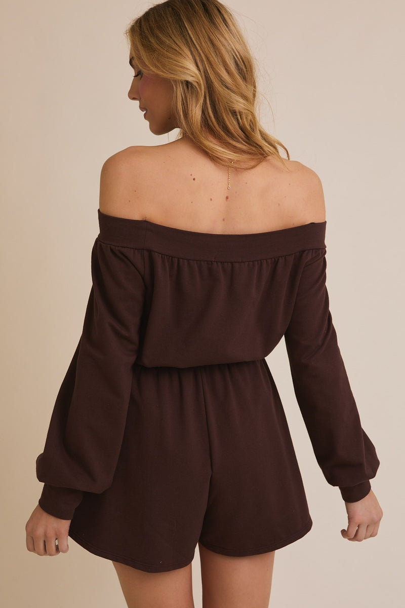 Cocoa Kiss Off-the-Shoulder Romper