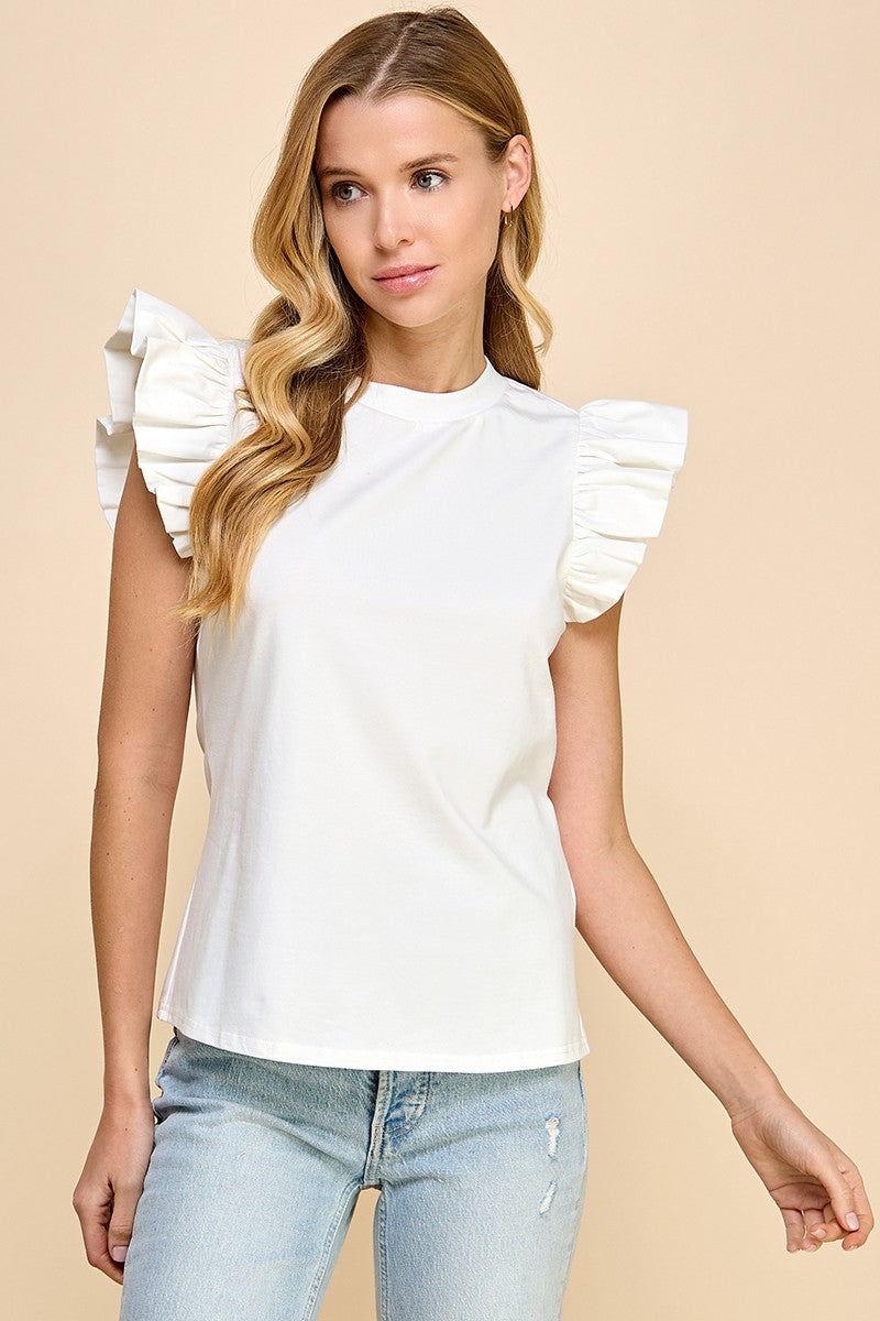 Frill Seeker White Ruffle Sleeve Top