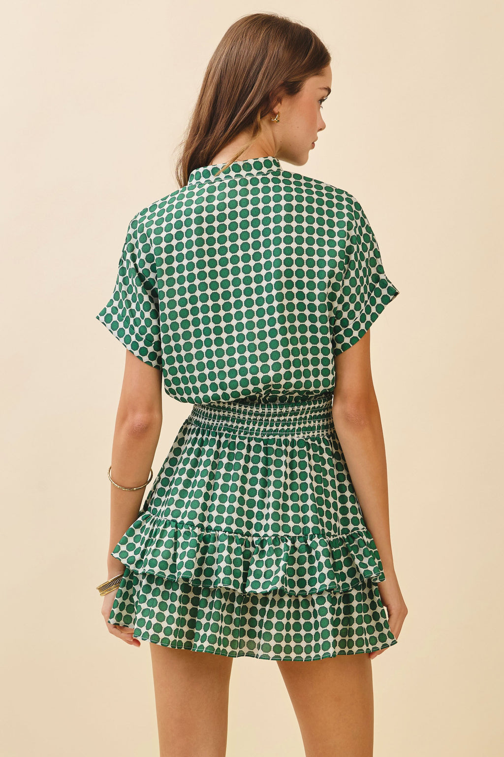 Emerald Dot Smocked Waist Mini Dress