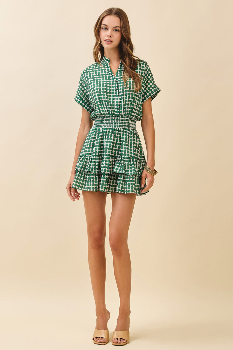 Emerald Dot Smocked Waist Mini Dress