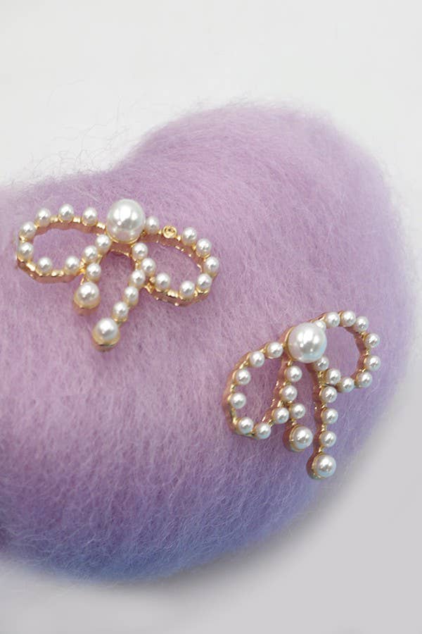 Hanging Pearl Bow Studs