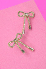 Hanging Rhinestone Bow Earrings