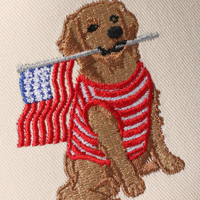 Golden Retriever Holding USA Flag Denim Brim Trucker Hat