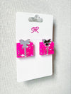 Hot Pink Acrylic Christmas Present Stud