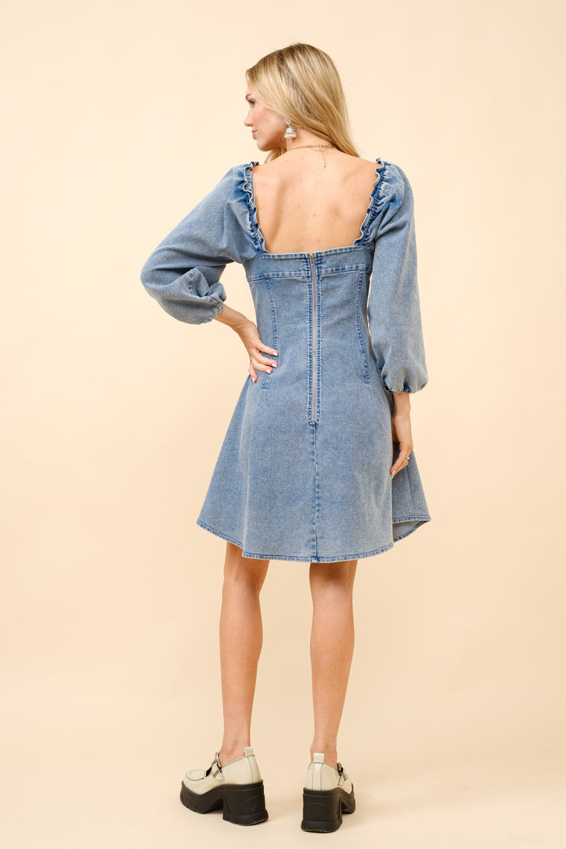 Ruffle Puff Denim Dress P. Elyse Boutique Ruffle Puff Denim Dress P. Elyse Boutique