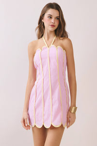 Contrast Piping Detail Halter Neck Mini Dress