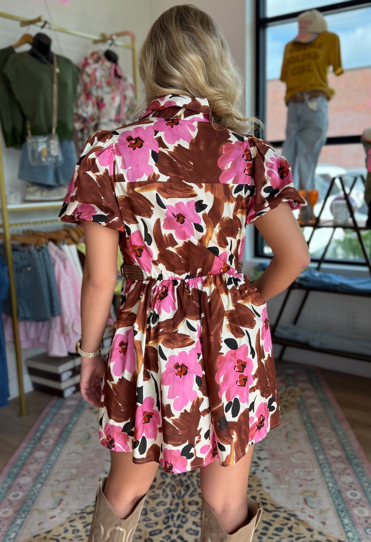 Chocolate Pink Floral Belted Mini Dress