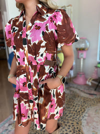 Chocolate Pink Floral Belted Mini Dress