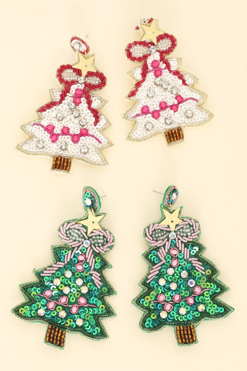 Christmas Tree Sequins Embroidered Earrings