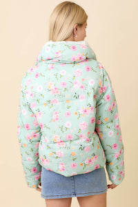 Minty Meadow Floral Puffer Jacket