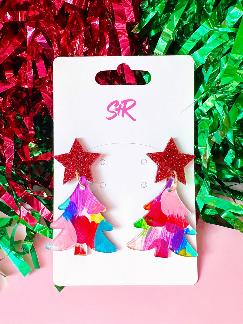 Merry and Bright Painted Tree Earrings