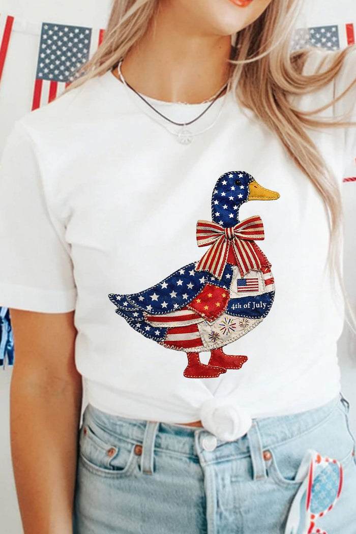 Fourth of July Patriotic Patchwork Print Duck Graphic Tee