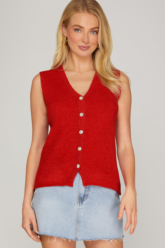 Scarlet Button-Front Knit Tank
