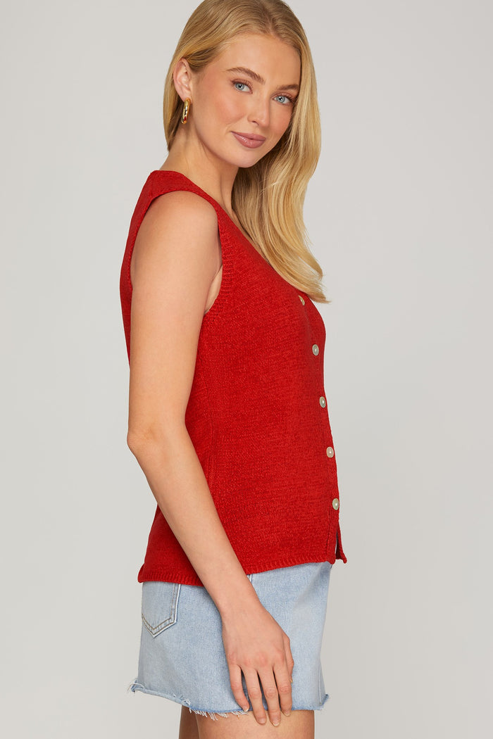 Scarlet Button-Front Knit Tank