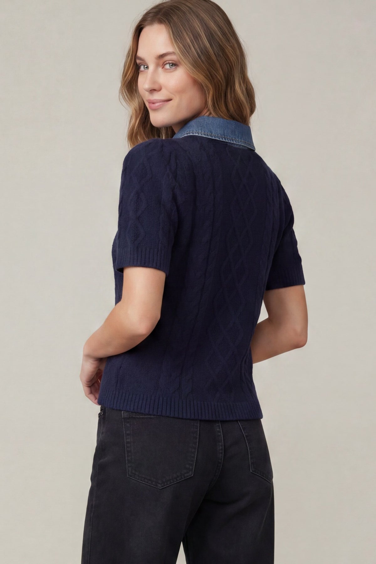 The Hampton Edit Denim Collar Sweater