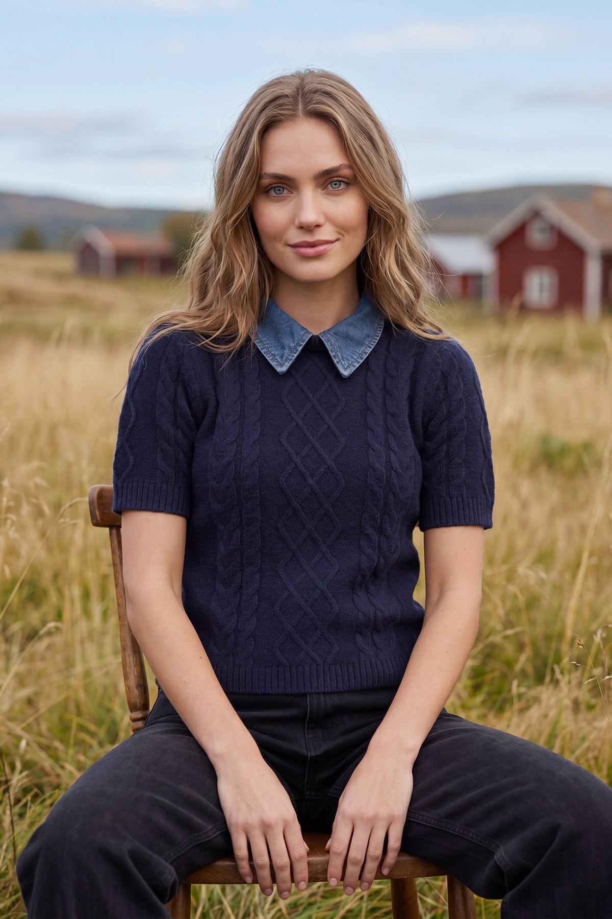 The Hampton Edit Denim Collar Sweater