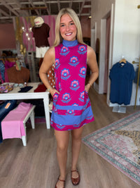 Pink & Periwinkle Floral Shift Mini Dress