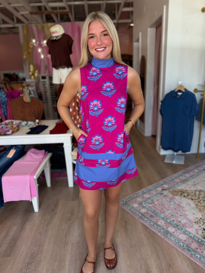 Pink & Periwinkle Floral Shift Mini Dress
