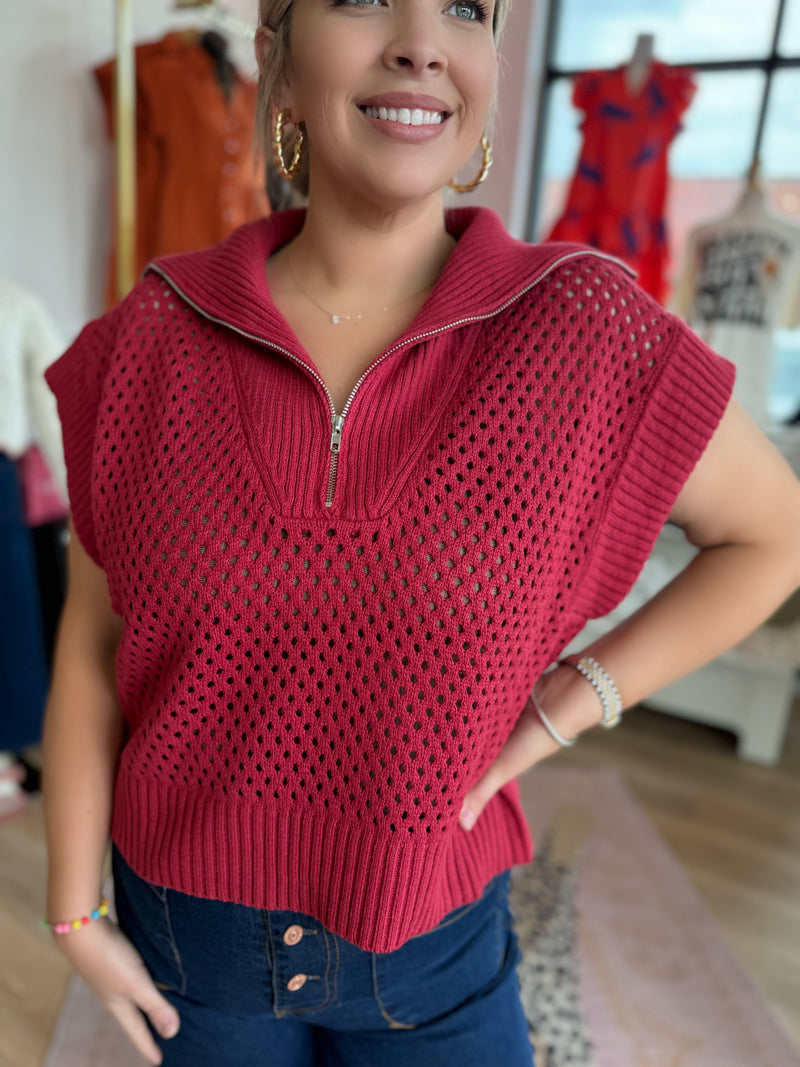 Crimson Edge Sweater Top