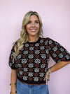 Wildwood Bloom Puff-Sleeve Sweater Top