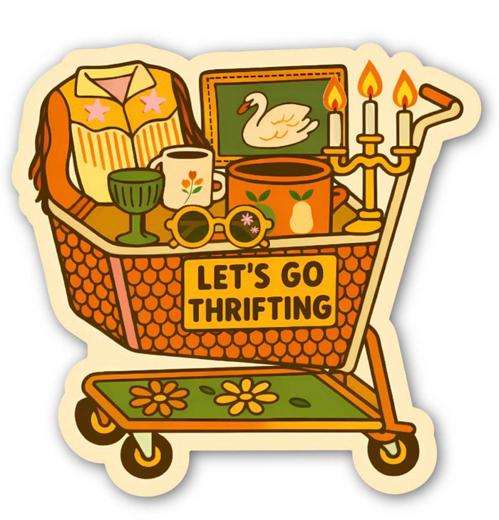 Let’s Go Thrifting Vintage Shopping Cart Sticker