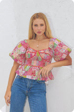 Contrast Piping Floral Blouse