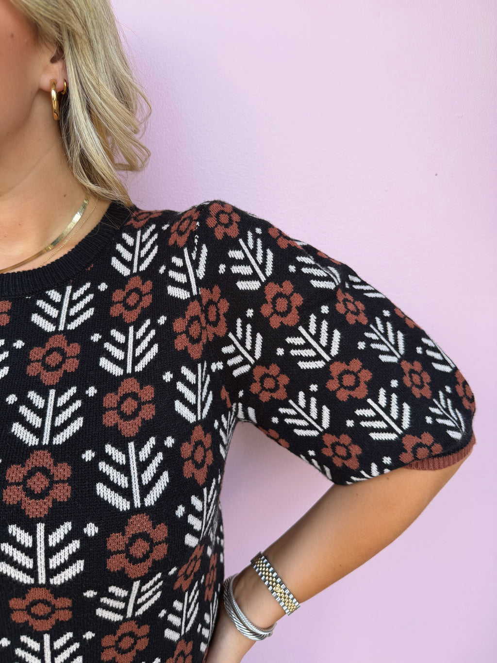 Wildwood Bloom Puff-Sleeve Sweater Top