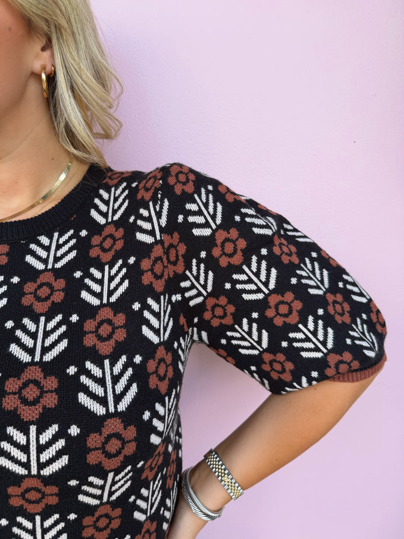 Wildwood Bloom Puff-Sleeve Sweater Top
