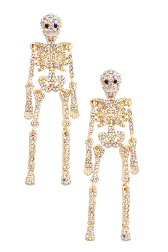 Spooky Pave Skeleton Earrings in White