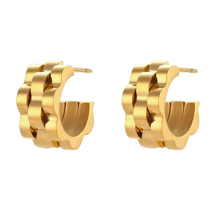 Gold Watch Band Hoop Earrings